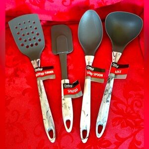 4 Gray Marble Design Serving Cooking Utensil Set
